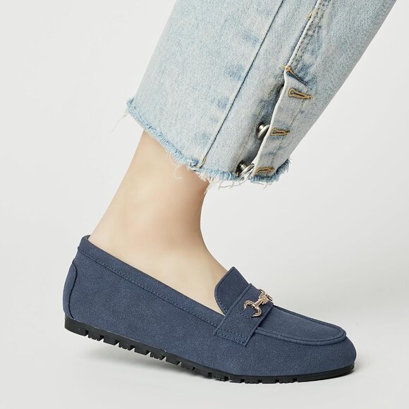 Women's Blue Suede Arch Support Casual Slip on Comfort Dressy Penny Loafers - Picture 6 of 8